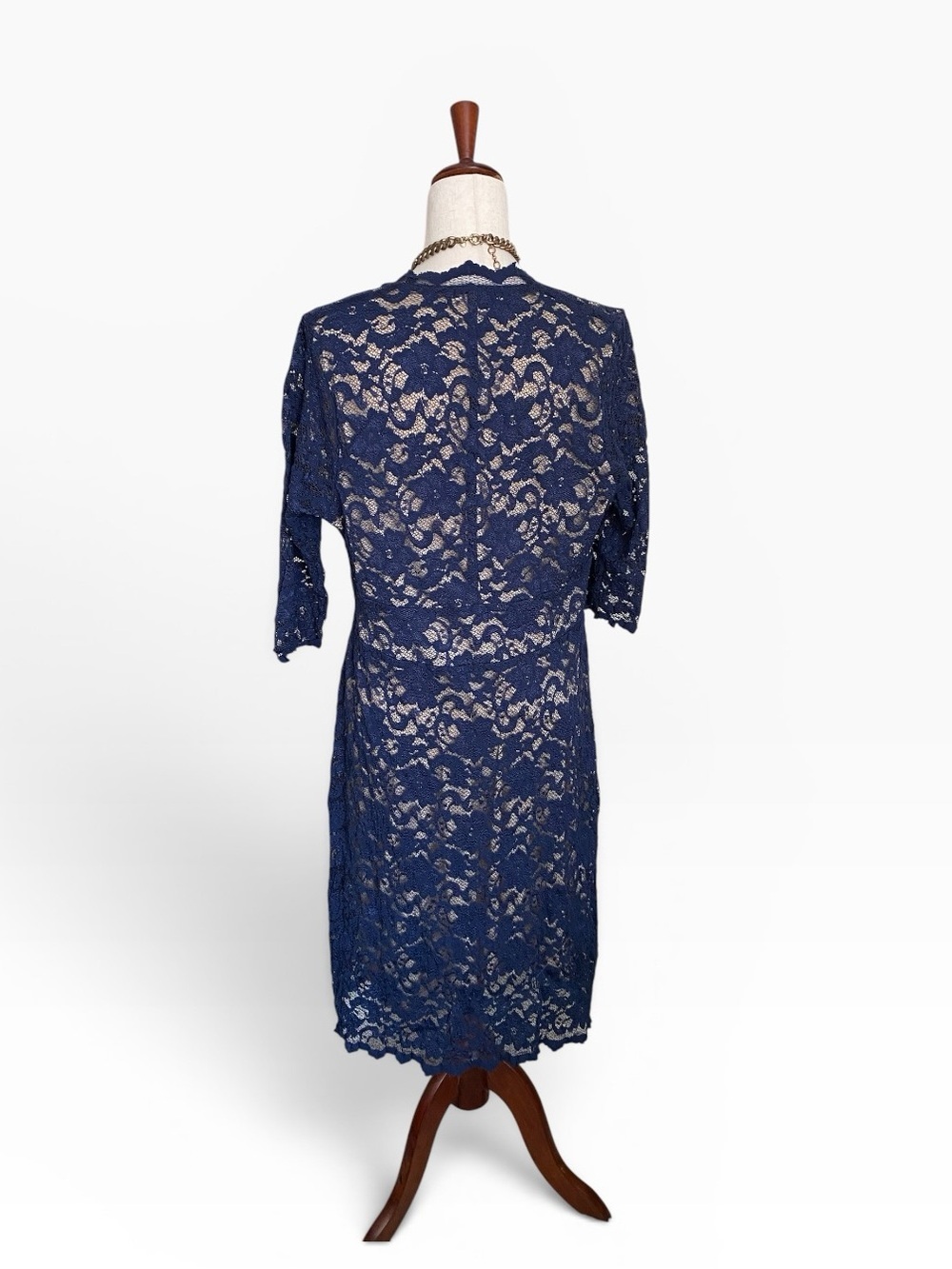Kiyonna Navy and Tan Floral Lace Dress - Picture 3 of 6